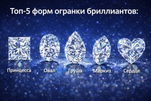 Топ-5 форм огранки бриллиантов: принцесса, овал, груша, маркиз и сердце